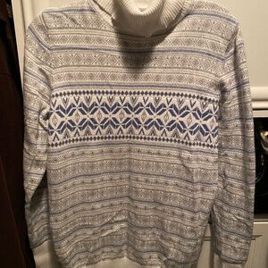 LL Bean Women's M Fair Isle Cotton Cashmere Pullover Sweater Gray
